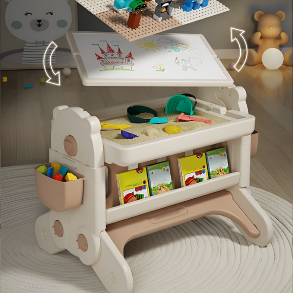 7-IN-1 EDUCATIONAL ACTIVITY TABLE WITH CHAIR – DRAWING BOARD & BUILDING BLOCK DESK