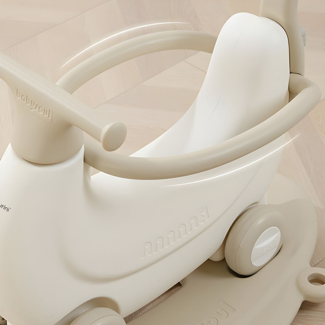 KIDS’ ROCKING HORSE RIDE-ON – ROCKER WITH WHEELS, SAFETY RAILS & PUSH HANDLE