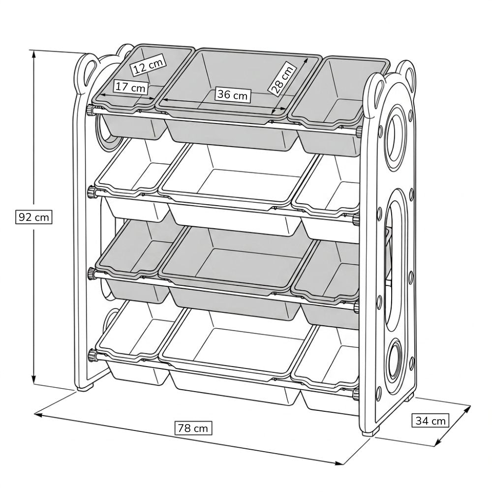 CHILDREN'S STORAGE RACK WITH PLASTIC BINS – LARGE TOY ORGANIZER – KIDS FURNITURE