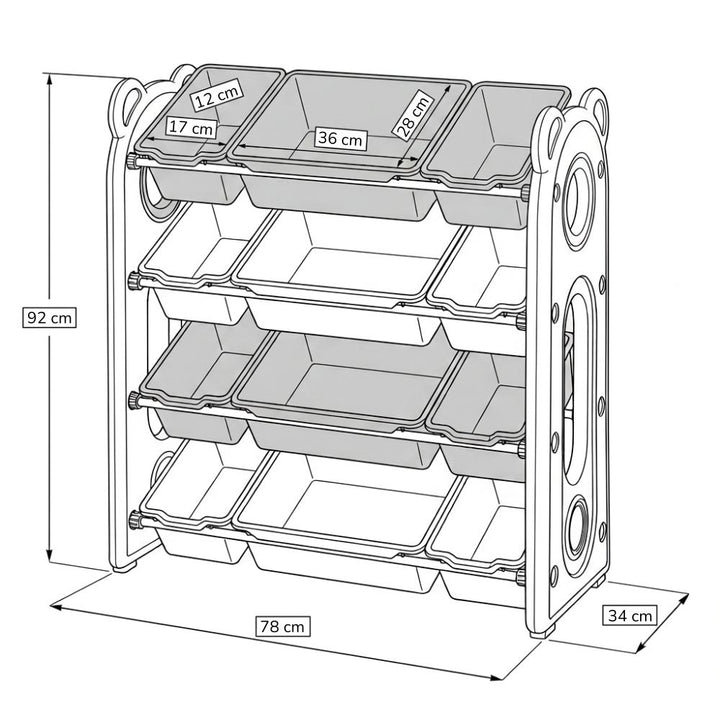 CHILDREN'S STORAGE RACK WITH PLASTIC BINS – LARGE TOY ORGANIZER – KIDS FURNITURE