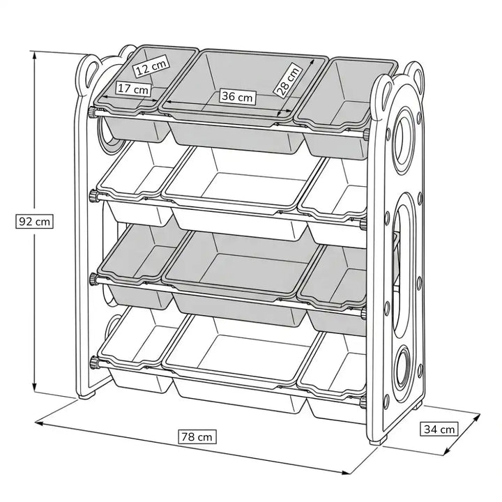 CHILDREN'S STORAGE RACK WITH PLASTIC BINS – LARGE TOY ORGANIZER – KIDS FURNITURE