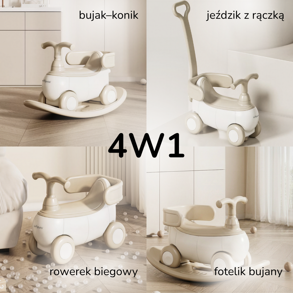 Konik na biegunach 4w1 Lumpurini Taleleo – bujak, jeździk i rowerek biegowy z rączką dla rodzica