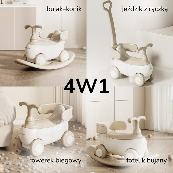 Konik na biegunach 4w1 Lumpurini Taleleo – bujak, jeździk i rowerek biegowy z rączką dla rodzica