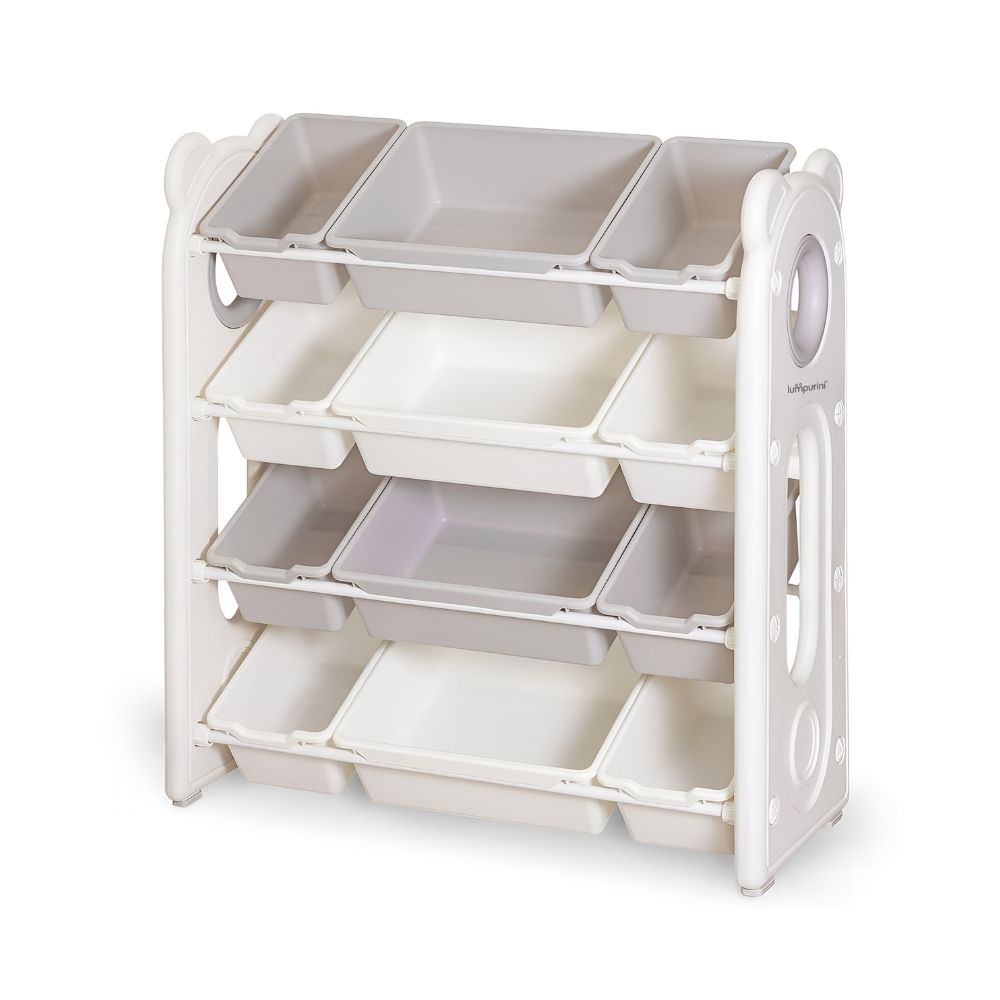 CHILDREN'S STORAGE RACK WITH PLASTIC BINS – LARGE TOY ORGANIZER – KIDS FURNITURE
