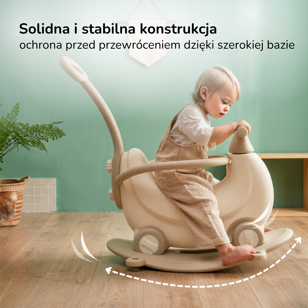 Konik na biegunach Lumpurini Teonillo – bujak z kółkami, poręczami i rączką dla rodzica