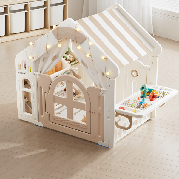 KIDS' PLAYHOUSE & ACTIVITY CENTER: INDOOR/OUTDOOR WITH STORAGE, TABLE, AND CANOPY