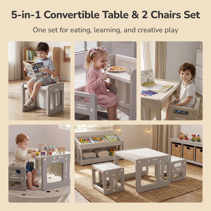 5-IN-1 CHILDREN'S TABLE AND TWO CHAIRS SET FOR LEARNING AND CREATIVITY