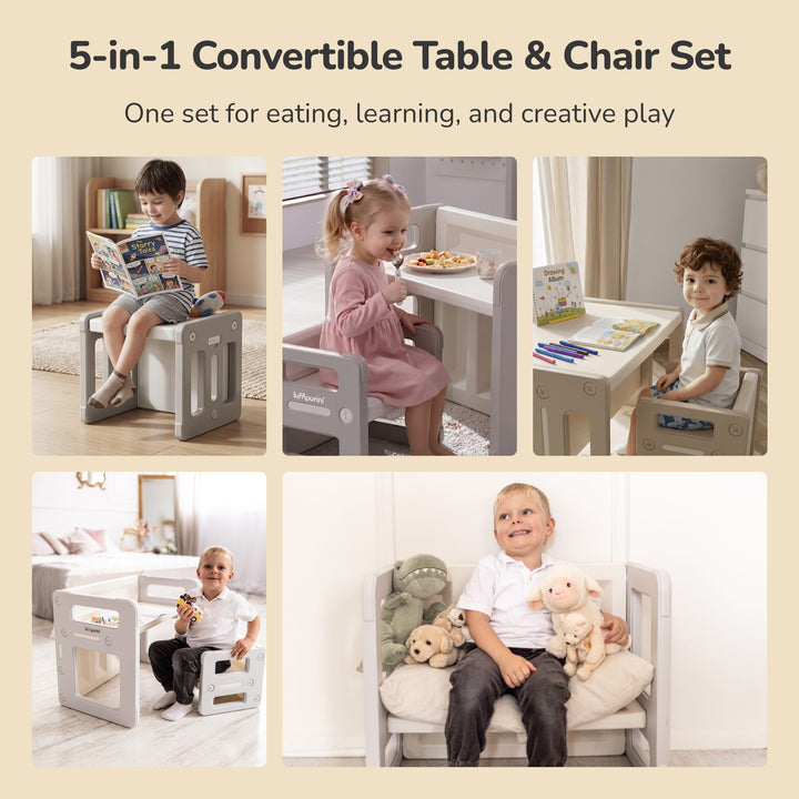 5-IN-1 CHILDREN'S TABLE AND CHAIR TRANSFORMER SET FOR STUDY AND CREATIVITY