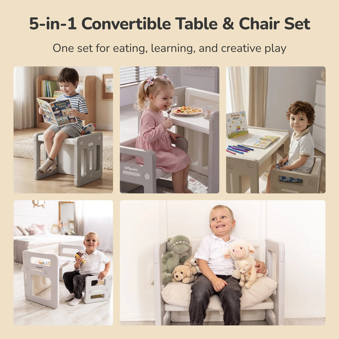 5-IN-1 CHILDREN'S TABLE AND CHAIR TRANSFORMER SET FOR STUDY AND CREATIVITY