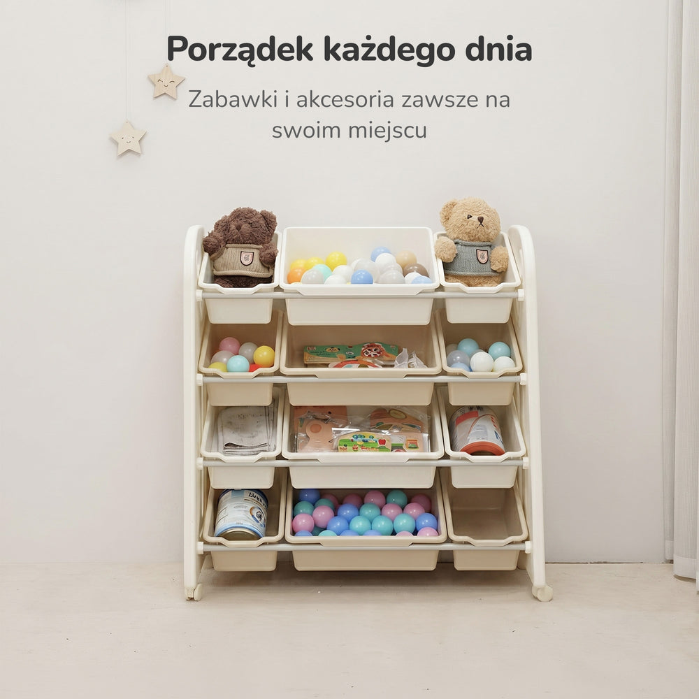 Regał na zabawki na kółkach Lumpurini Similiano – mobilny organizer z 12 pojemnikami, HDPE