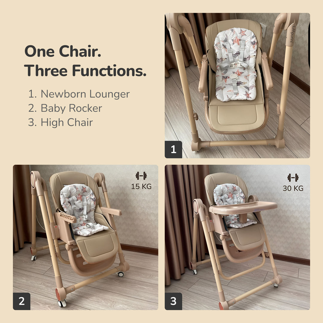 3-IN-1 BABY HIGH CHAIR: RECLINER, BOUNCER, AND ADJUSTABLE FEEDING CHAIR