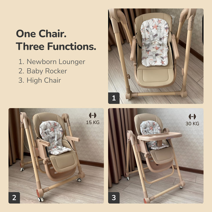 3-IN-1 BABY HIGH CHAIR: RECLINER, BOUNCER, AND ADJUSTABLE FEEDING CHAIR