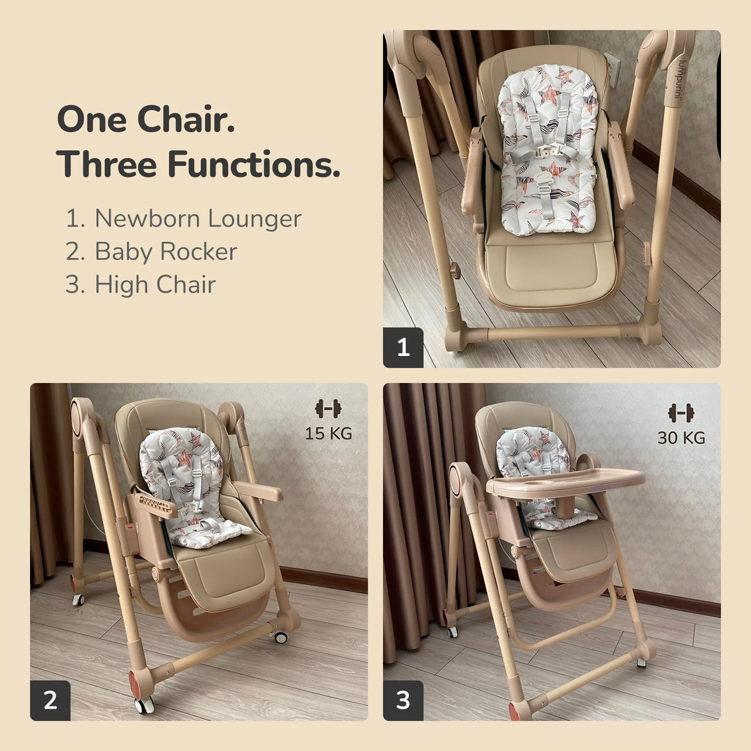 3-IN-1 BABY HIGH CHAIR: RECLINER, BOUNCER, AND ADJUSTABLE FEEDING CHAIR