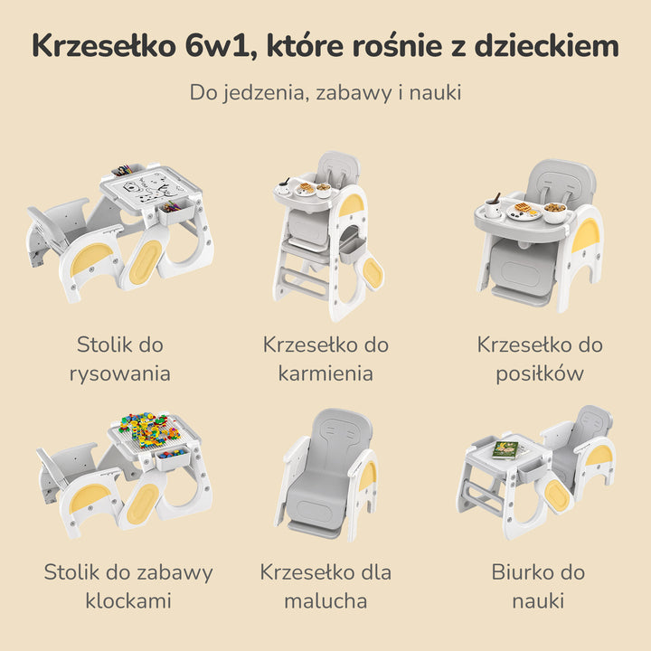 KRZESEŁKO DO KARMIENIA DZIECI 5W1 ROZKŁADANE REGULOWANE STOLIK KRZESŁO