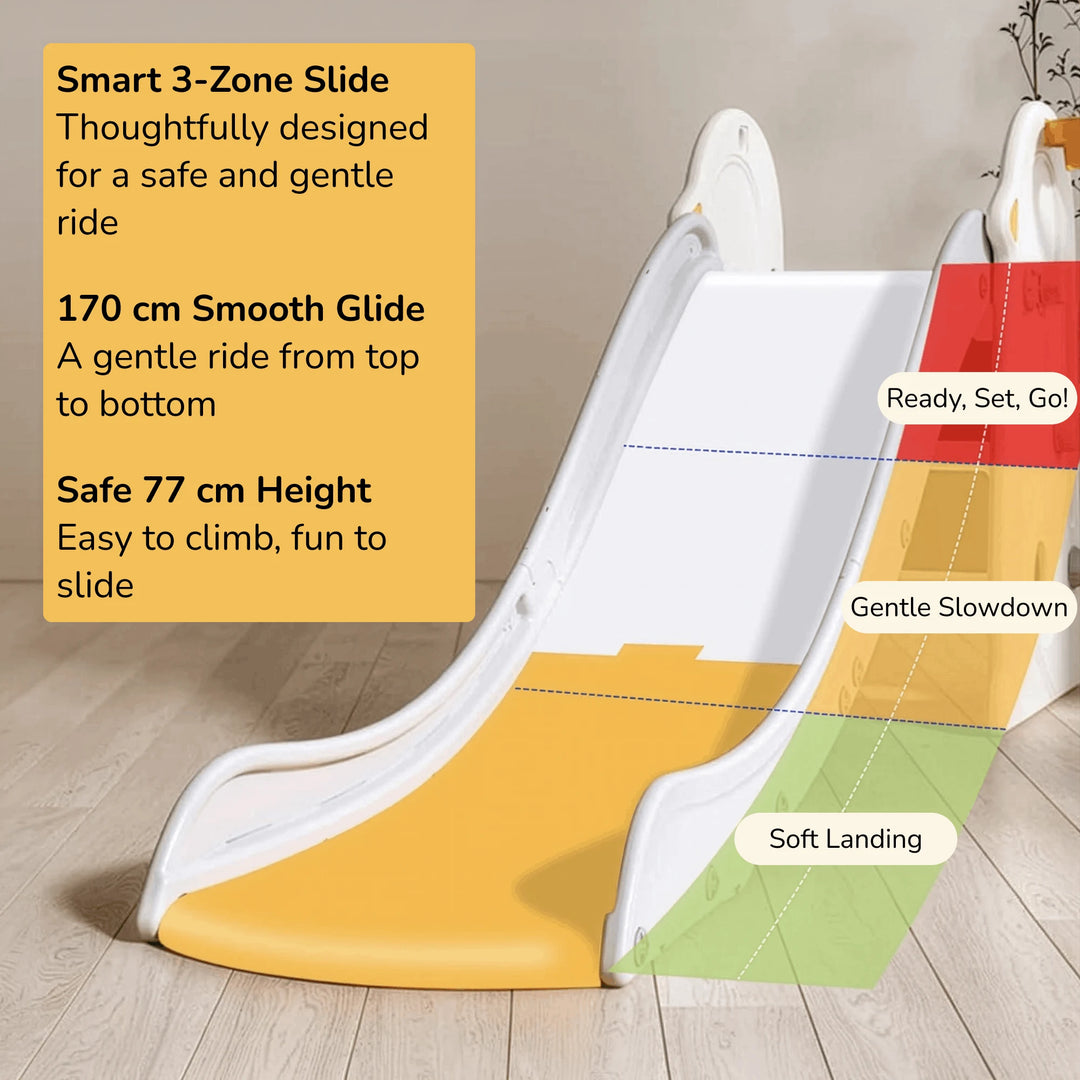 KIDS' SLIDE WITH BASKETBALL HOOP: STURDY, LONG, FOLDABLE PLAY SET