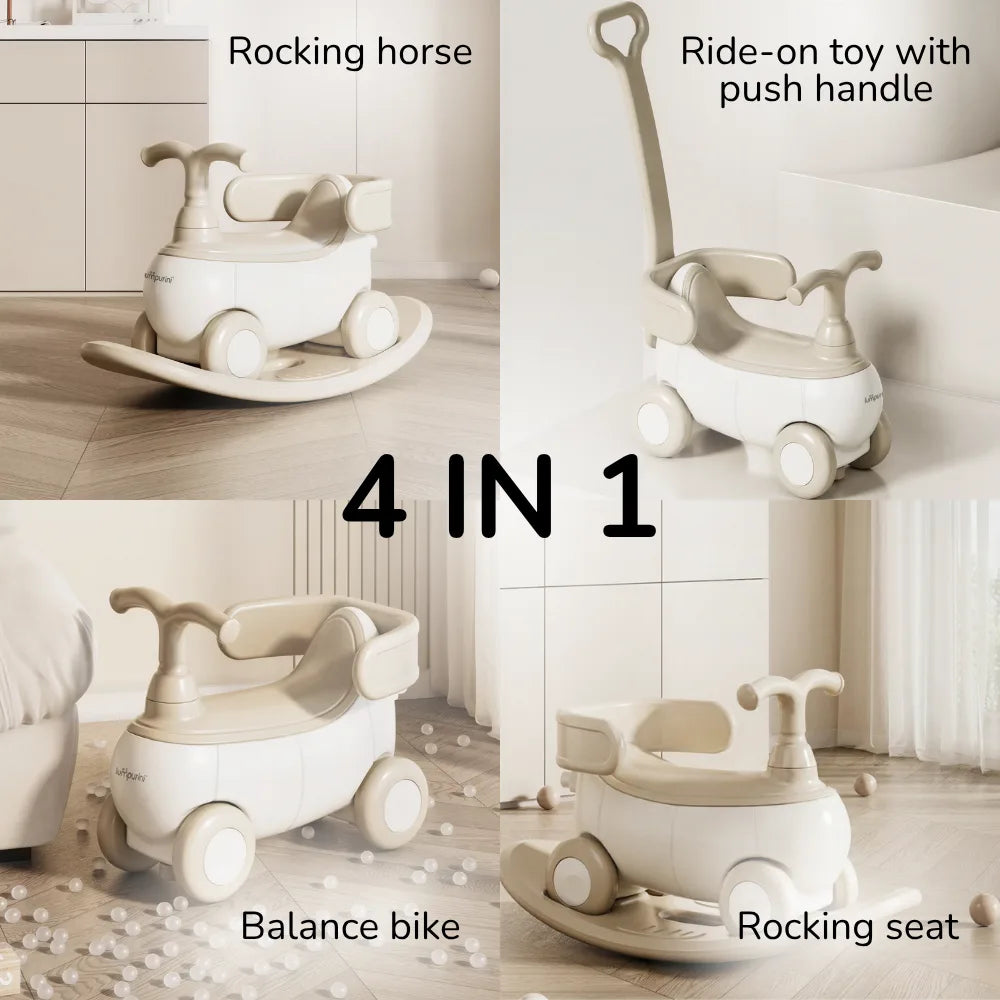 4-IN-1 ROCKING HORSE RIDE-ON TOY – BALANCE BIKE & RIDE-ON WITH PUSH HANDLE