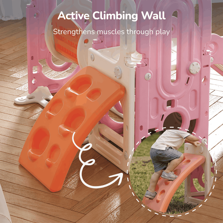 5-IN-1 HOME PLAYGROUND FOR KIDS: SWING, SLIDE, BASKETBALL, CLIMBING