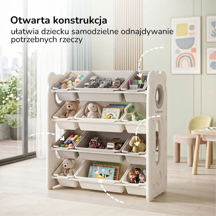 Regał na zabawki z pojemnikami Lumpurini Brando – organizer dla dzieci, 12 pojemników, HDPE