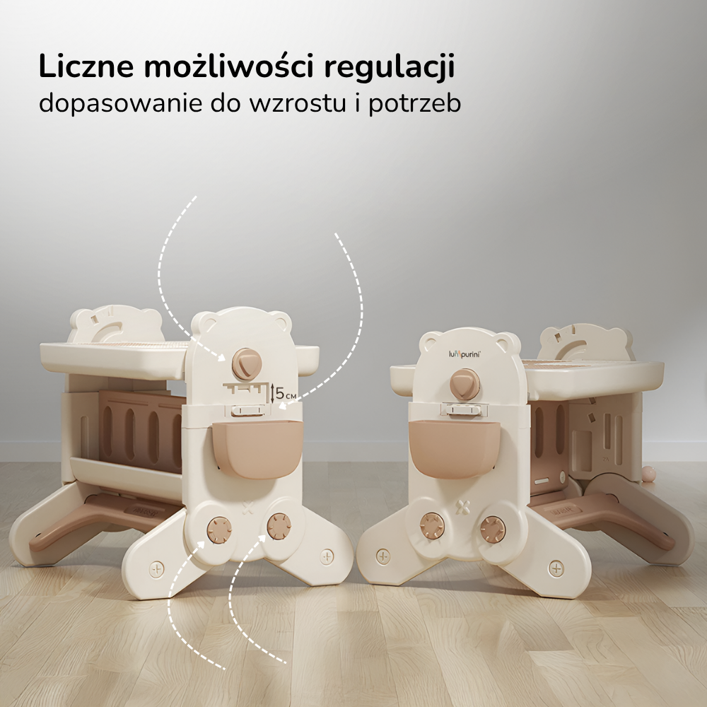Stolik edukacyjny dla dzieci z krzesełkiem 7w1 Lumpurini Olimpia – interaktywny, z tablicą, klockami i piaskownicą