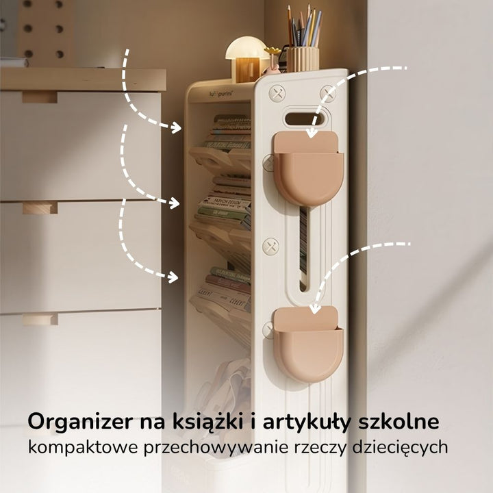 Regał na książki dla dzieci Lumpurini Edgarda – biblioteczka Montessori z pojemnikiem, na kółkach