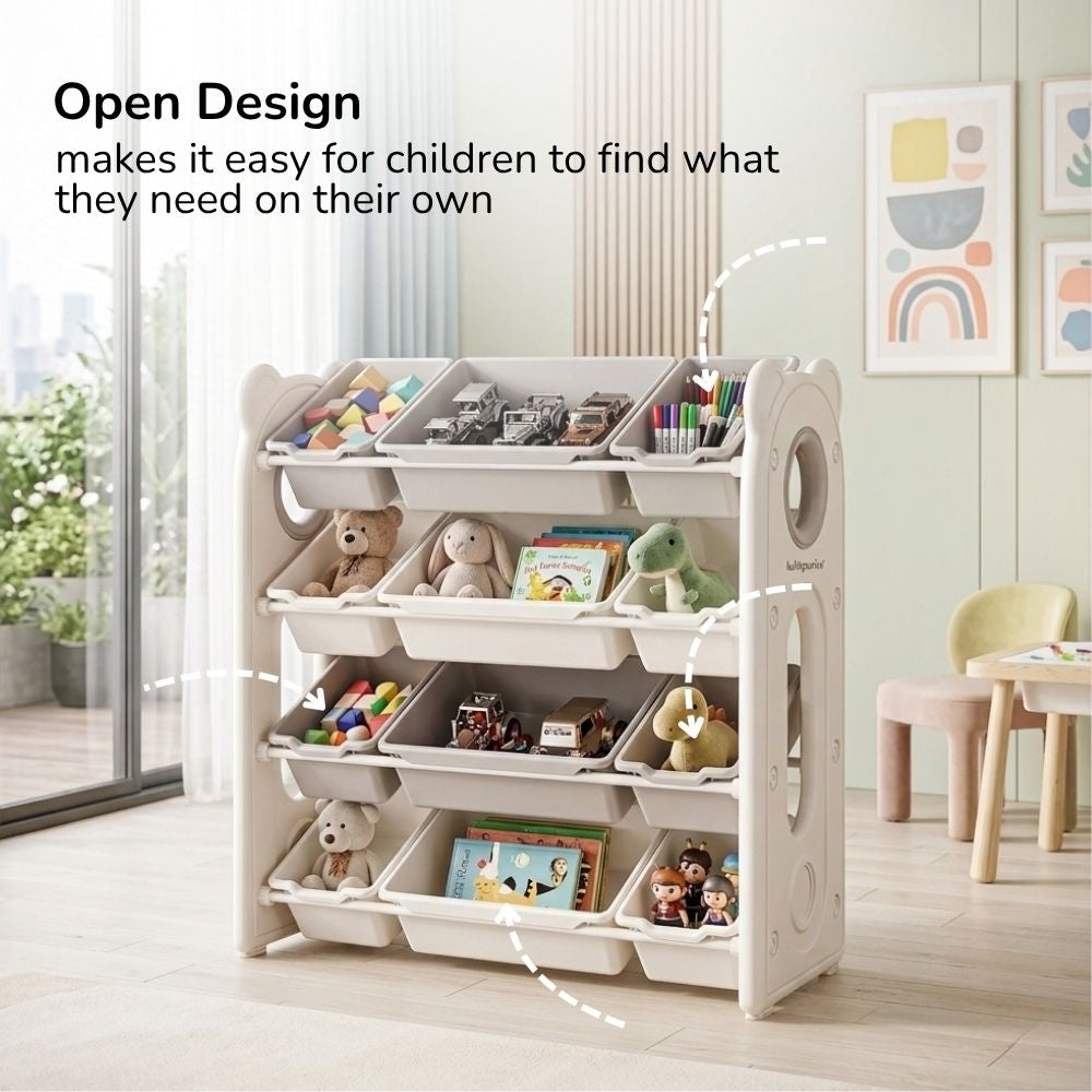 CHILDREN'S STORAGE RACK WITH PLASTIC BINS – LARGE TOY ORGANIZER – KIDS FURNITURE
