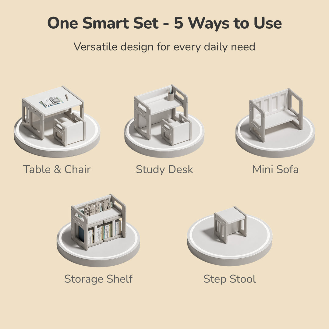 5-IN-1 CHILDREN'S TABLE AND TWO CHAIRS SET FOR LEARNING AND CREATIVITY