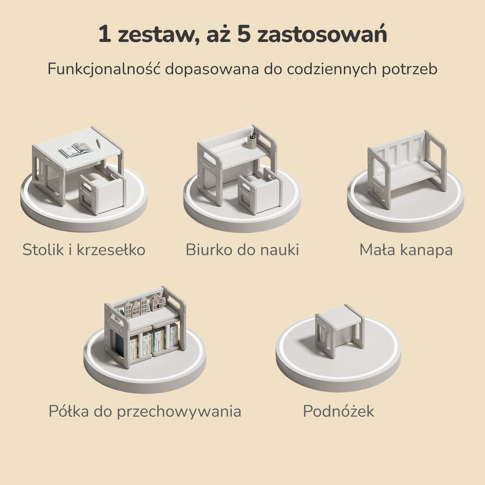Stolik i dwa krzesełka dla dzieci 5w1 Lumpurini Dafne Duo – zestaw transformer do nauki i zabawy