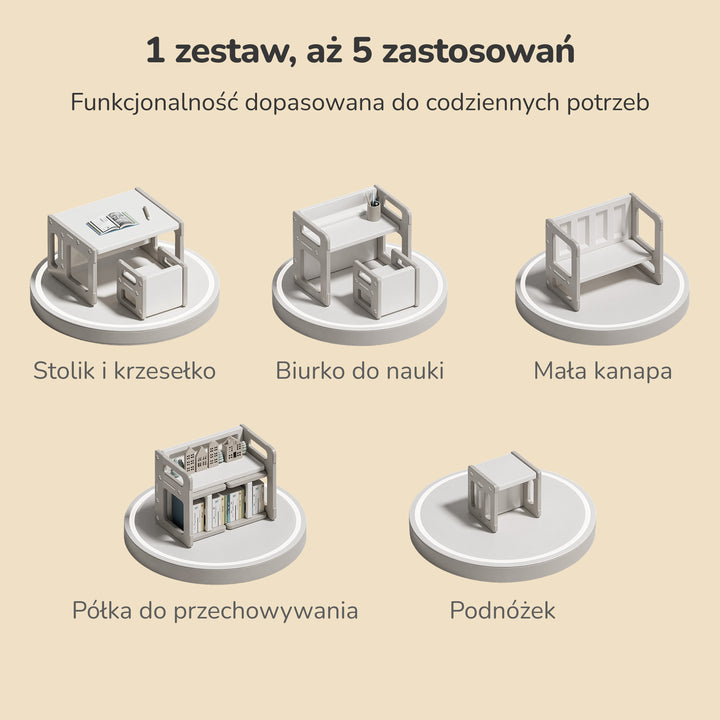 Stolik i dwa krzesełka dla dzieci 5w1 Lumpurini Dafne Duo – zestaw transformer do nauki i zabawy