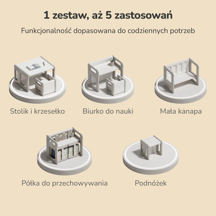 Stolik i krzesełko dla dzieci 5w1 Lumpurini Dafne Uno – zestaw transformer do nauki i zabawy