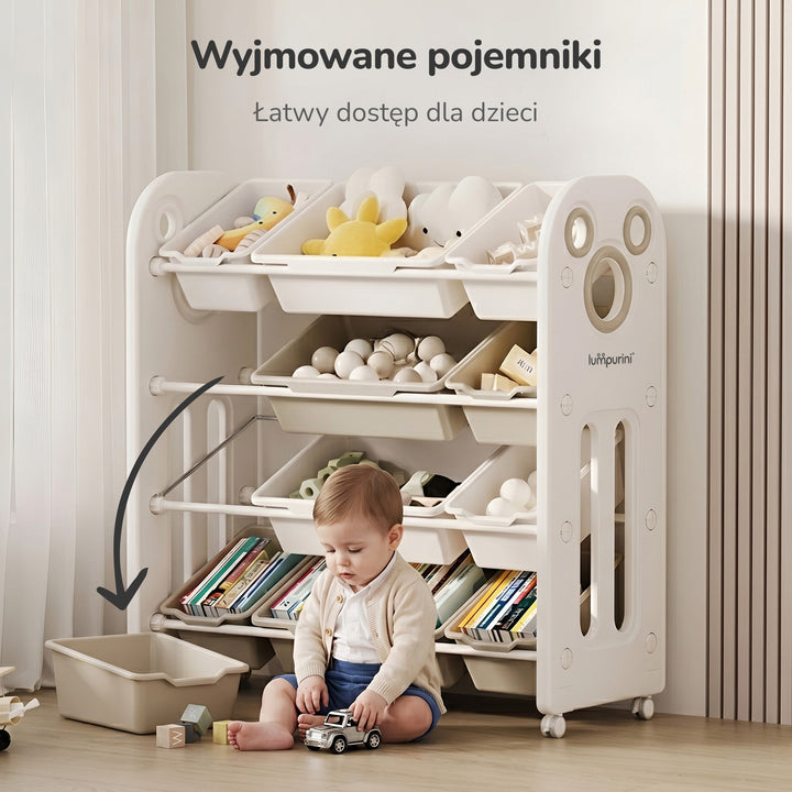 Regał na zabawki na kółkach Lumpurini Similiano – mobilny organizer z 12 pojemnikami, HDPE