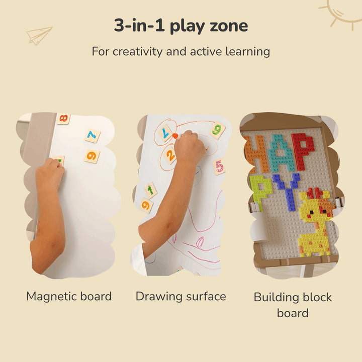3-In-1 Double-Sided Magnetic Educational Board – Drawing + Building Blocks + Chair