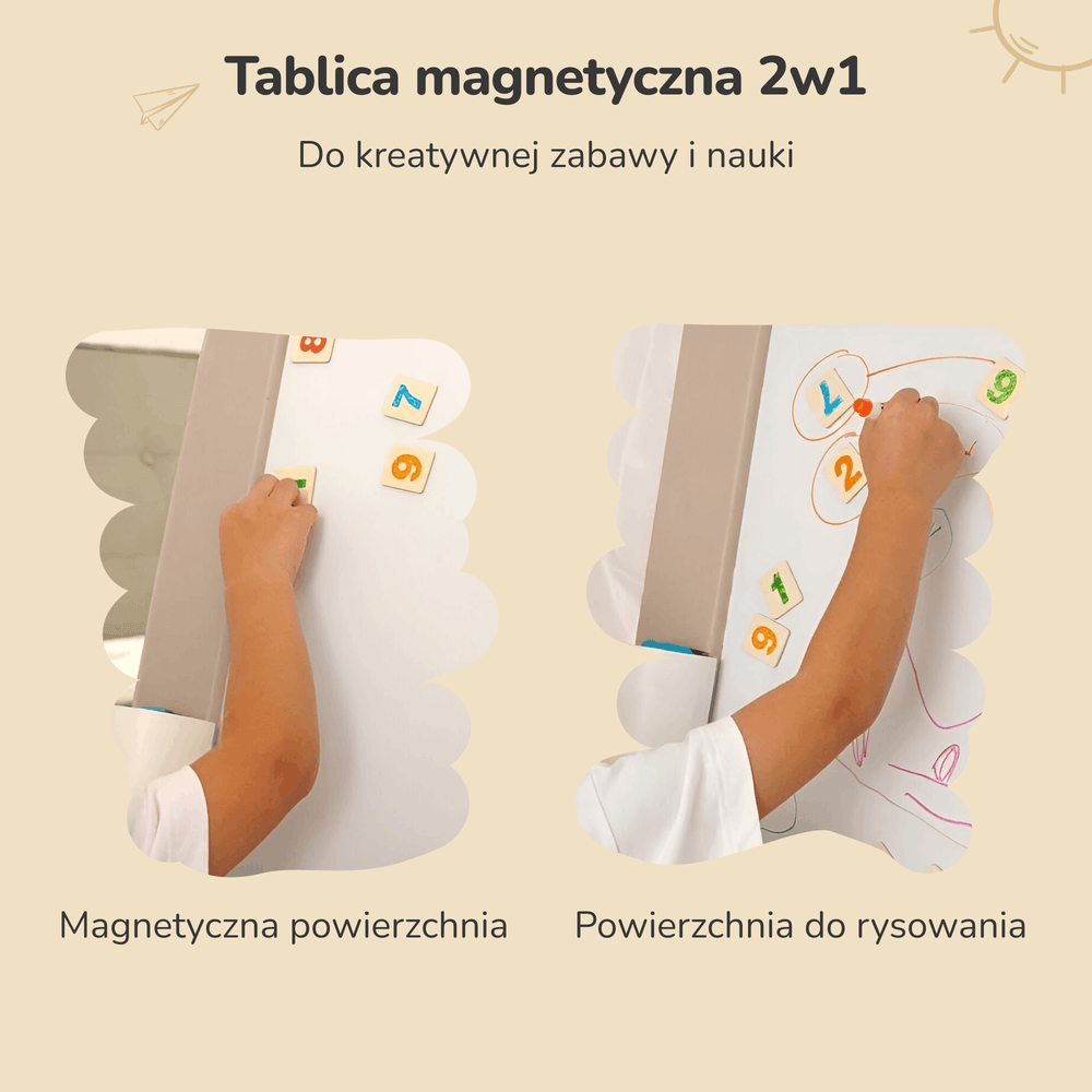 TABLICA EDUKACYJNA DLA NAUKI DZIECI 2W1 SZTALUGA MAGNETYCZNA + AKCESORIA