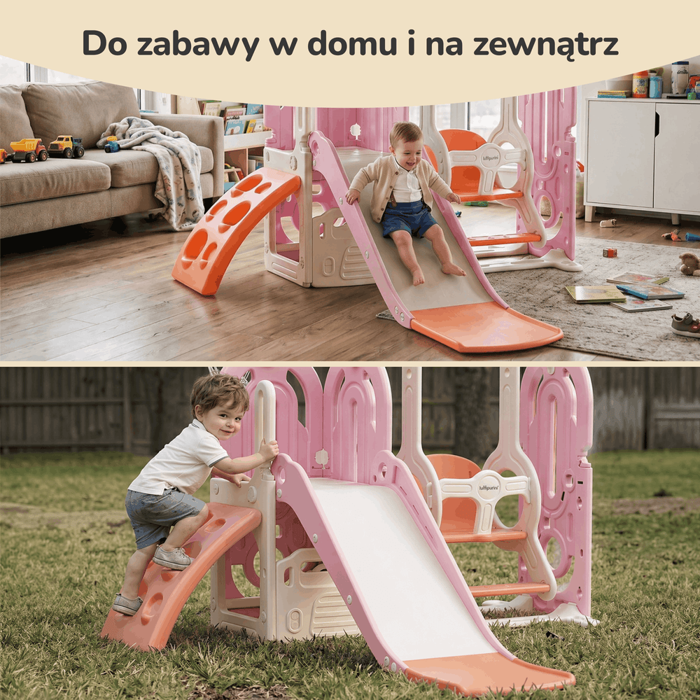 PLAC ZABAW DOMOWY DLA DZIECI 5W1 HUSTAWKA, ZJEŻDŻALNIA, KOSZ, WSPINACZKA