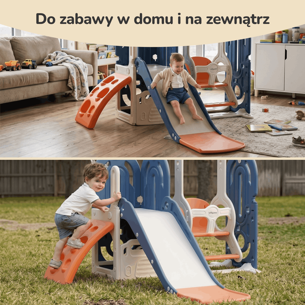 PLAC ZABAW DOMOWY DLA DZIECI 5W1 HUSTAWKA, ZJEŻDŻALNIA, KOSZ, WSPINACZKA