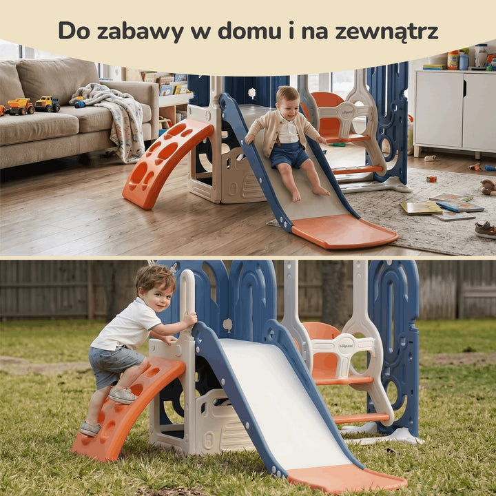 Plac zabaw dla dzieci 5w1 Lumpurini Gabriele niebieski – zjeżdżalnia, huśtawka, kosz i wspinaczka