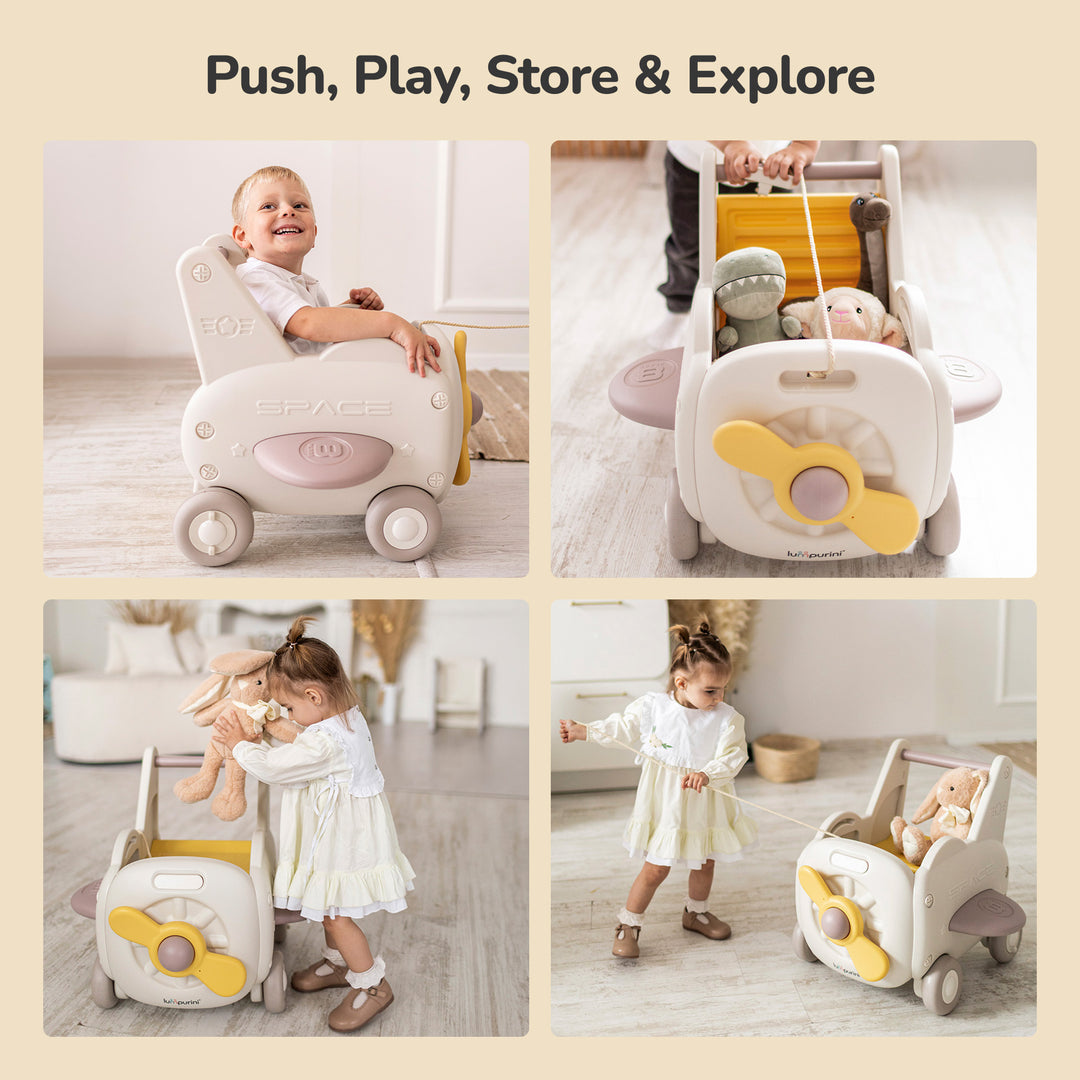 4-IN-1 BABY WALKER, PUSH TOY, AND RIDE-ON WAGON – TOY ORGANIZER WITH SPEED CONTROL