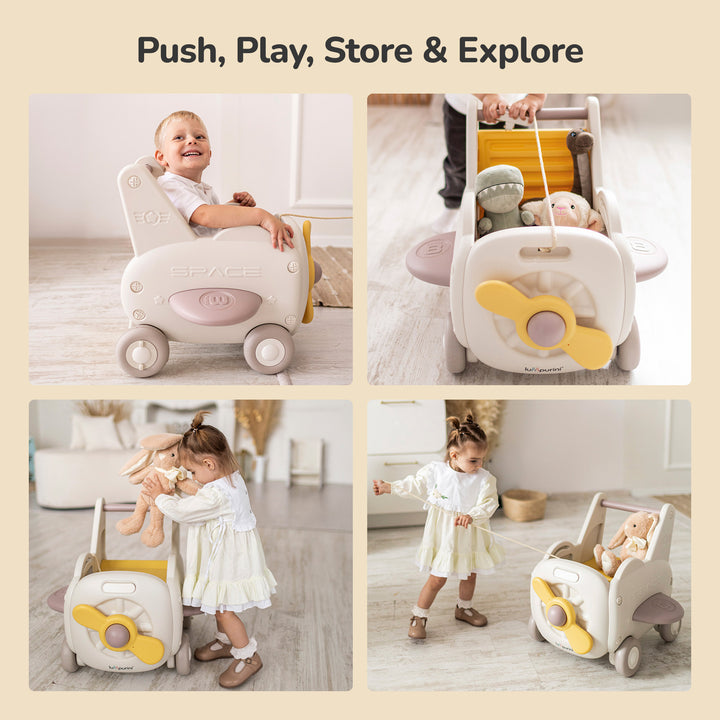 4-IN-1 BABY WALKER, PUSH TOY, AND RIDE-ON WAGON – TOY ORGANIZER WITH SPEED CONTROL