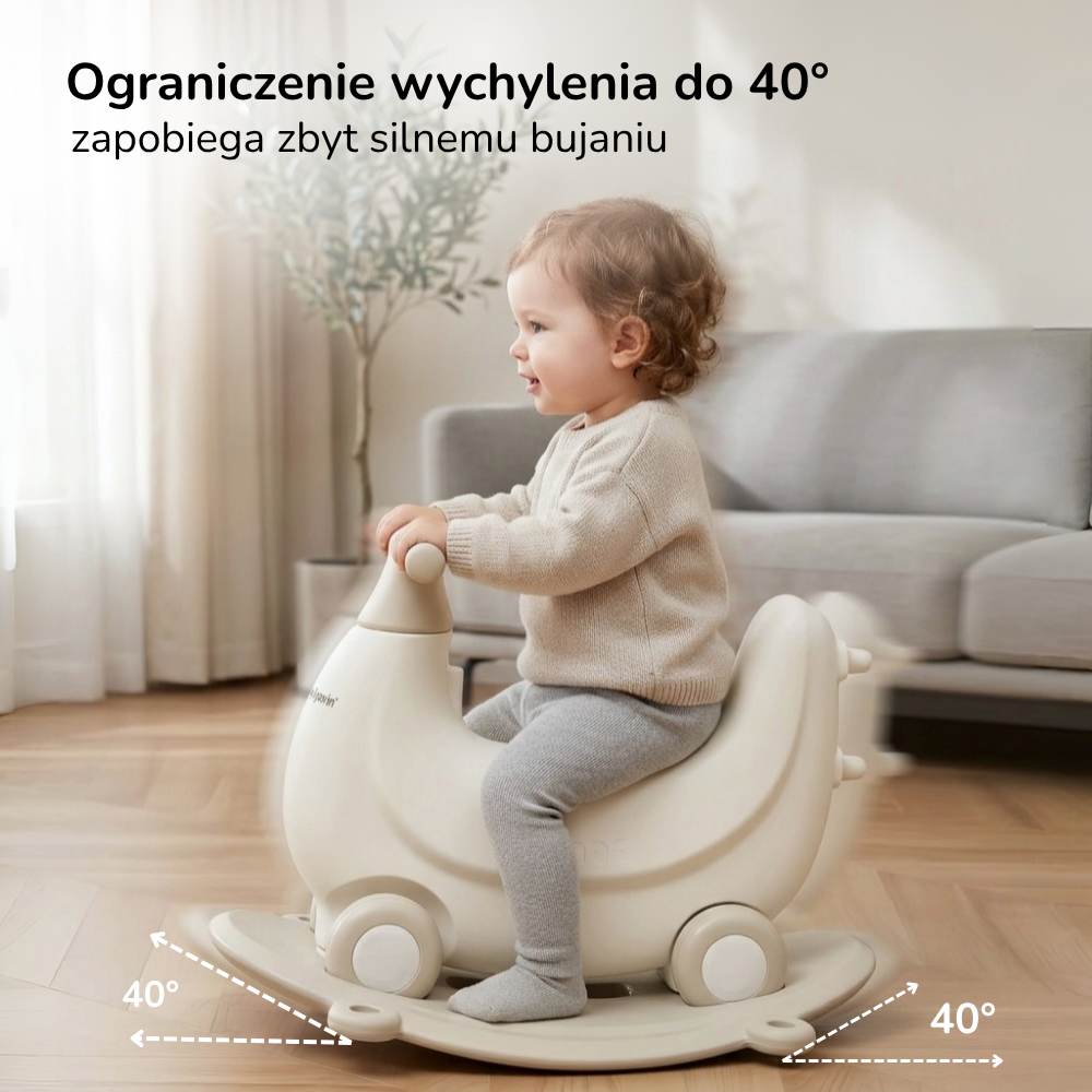 Konik na biegunach Lumpurini Teonillo – bujak z kółkami, poręczami i rączką dla rodzica