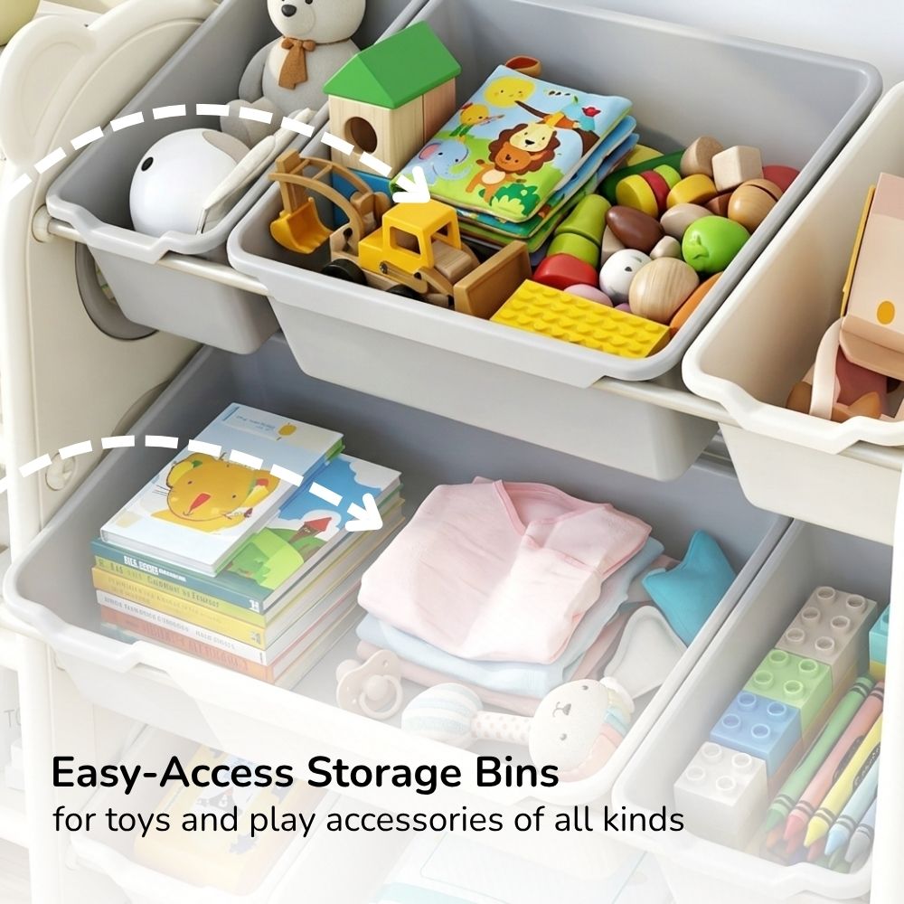CHILDREN'S STORAGE RACK WITH PLASTIC BINS – LARGE TOY ORGANIZER – KIDS FURNITURE