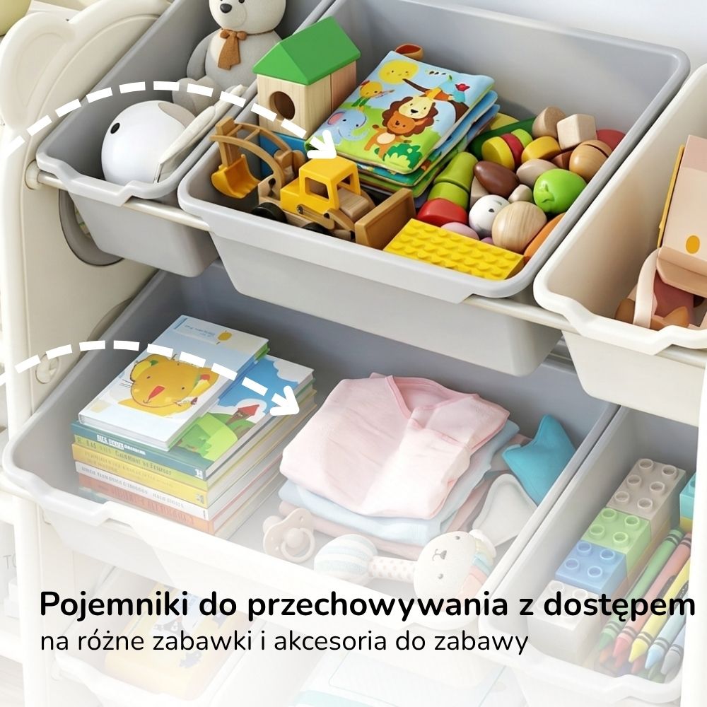 Regał na zabawki z pojemnikami Lumpurini Brando – organizer dla dzieci, 12 pojemników, HDPE