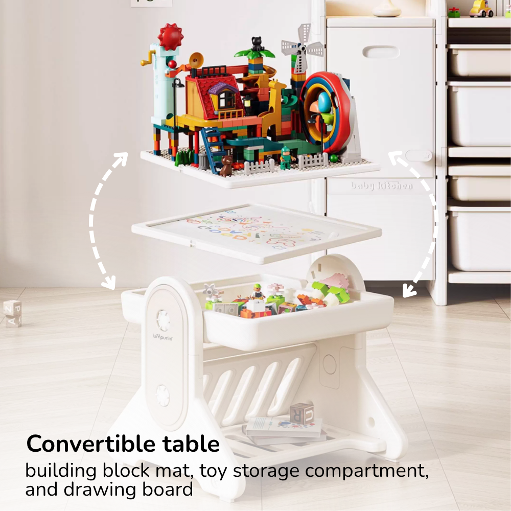 7-IN-1 EDUCATIONAL ACTIVITY TABLE WITH CHAIR – DRAWING BOARD & BUILDING BLOCK BASE