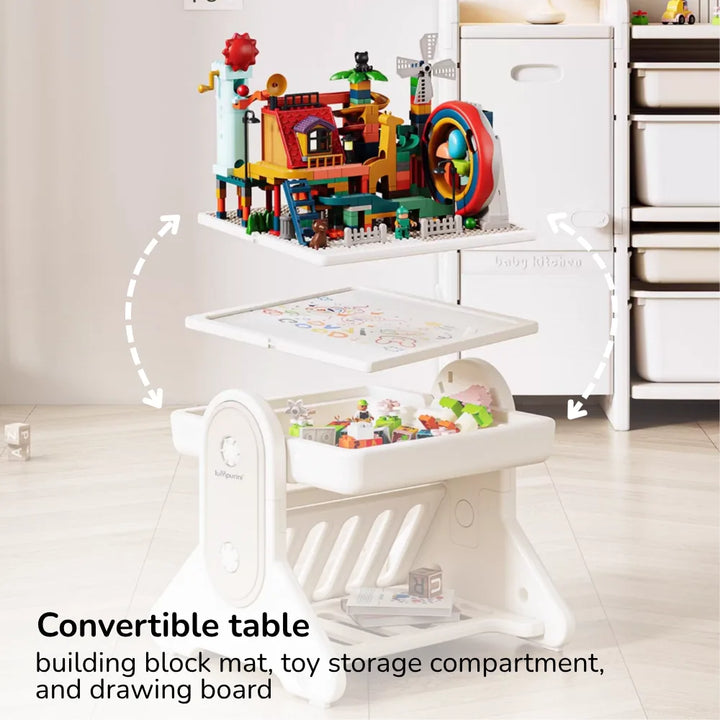 7-IN-1 EDUCATIONAL ACTIVITY TABLE WITH CHAIR – DRAWING BOARD & BUILDING BLOCK BASE