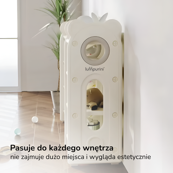 Regał na zabawki i książki Lumpurini Brandano – organizer z 10 pojemnikami i 4 półkami