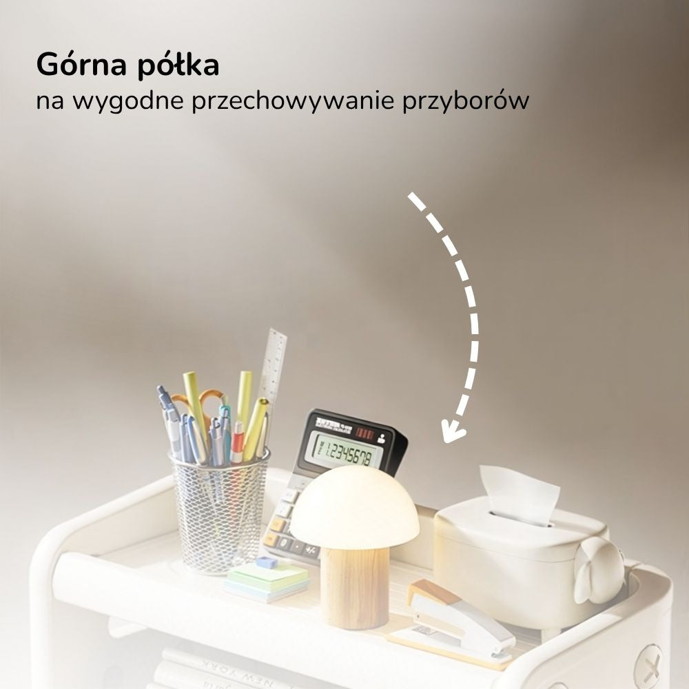 Regał na książki dla dzieci Lumpurini Edgarda – biblioteczka Montessori z pojemnikiem, na kółkach