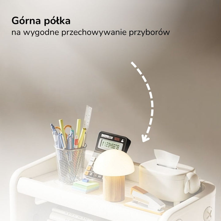 Regał na książki dla dzieci Lumpurini Edgarda – biblioteczka Montessori z pojemnikiem, na kółkach