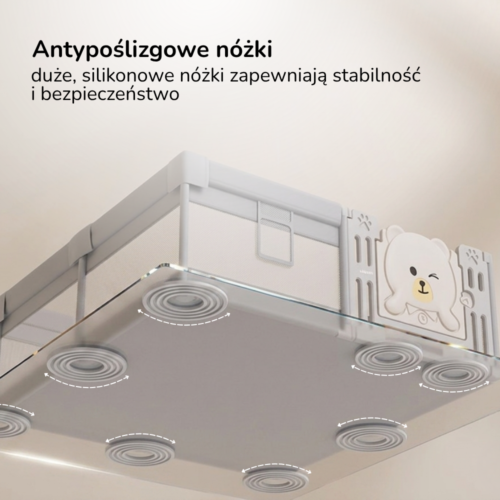 Kojec dla dziecka 150x180 Lumpurini Tindario L – duży plac zabaw z drzwiczkami i kieszenią na zabawki