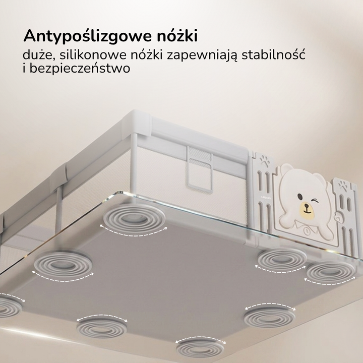Kojec dla dziecka 150x180 Lumpurini Tindario L – duży plac zabaw z drzwiczkami i kieszenią na zabawki