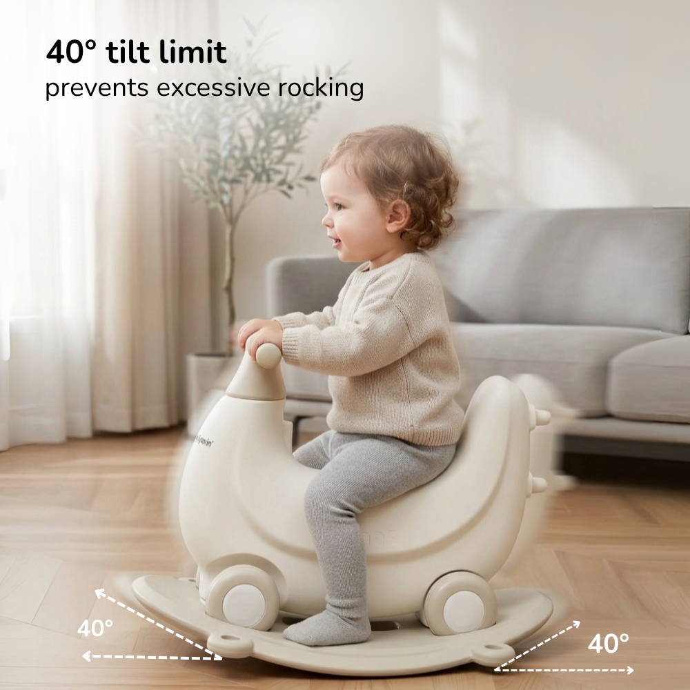 KIDS’ ROCKING HORSE RIDE-ON – ROCKER WITH WHEELS, SAFETY RAILS & PUSH HANDLE
