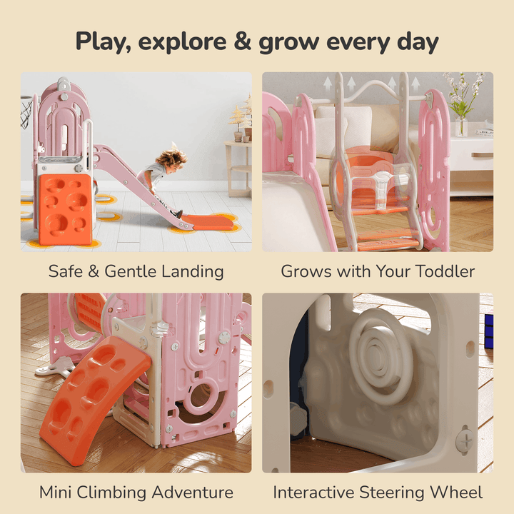 5-IN-1 HOME PLAYGROUND FOR KIDS: SWING, SLIDE, BASKETBALL, CLIMBING