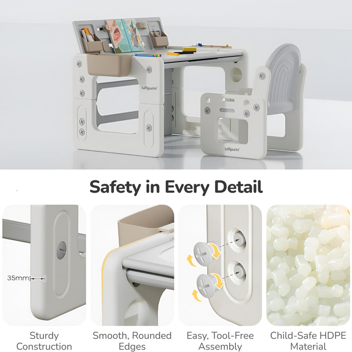 4-IN-1 KIDS' TABLE & CHAIR SET: CONVERTIBLE DESK, ART EASEL, AND BUILDING BLOCK BOARD